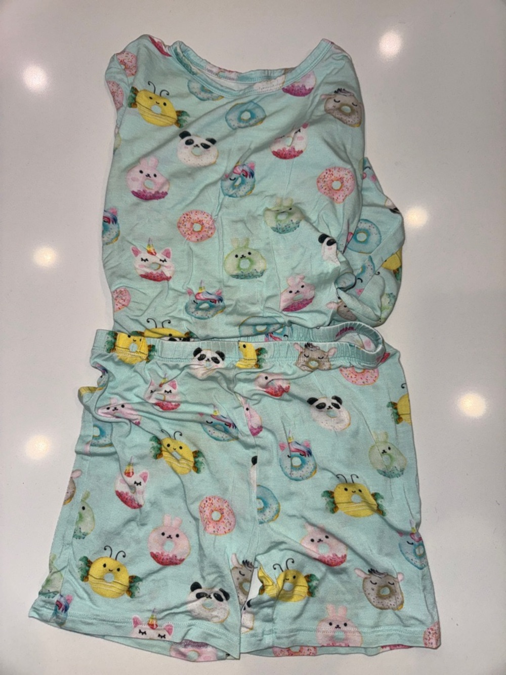 Posh Peanut Light Aqua Kids Pajama Set with Donut & Animal Characters SIZE 10y